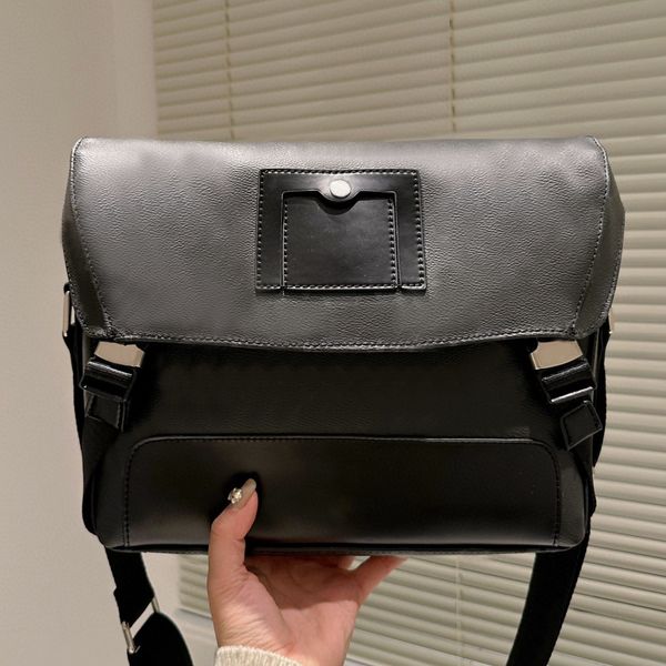 

man postman bag classic college style design messenger bag double buckle design leather briefcase adjustable wide shoulder strap