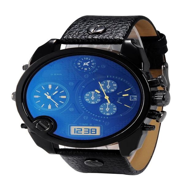 

fashion brand watches men big case mutiple dials date display leather strap quartz wrist watch 7127341h, Slivery;brown