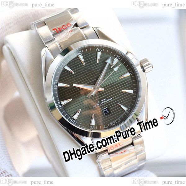 

41mm aqua terra 150m a8500 automatic mens watch 220 10 41 21 10 001 green texture dial cnc stainless steel bracelet gents watches 300b, Slivery;brown