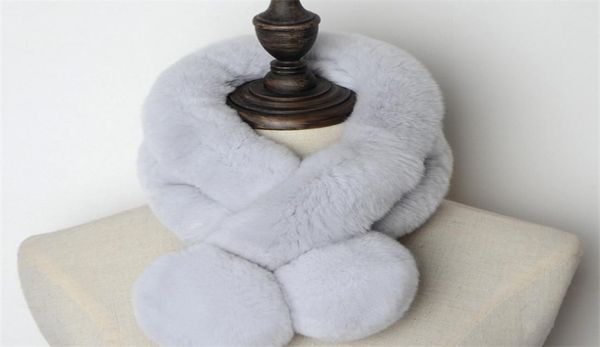 

manufacturers direct selling real rabbit fur fur scarf women winter warm thickened double tube ball ball pure color rex rabbit hai3439918, Blue;gray