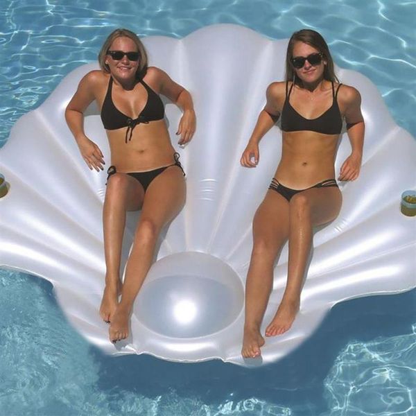 

inflatable shell pool float white swimmming with handle scallop row aqua lounger floating raft swim ring floats & tubes315u