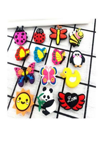 

100pcs cartoon buttterfly bee animal pvc shoe charms shose accessories jibz fit wristband buttons gardenshoe decorations buckle gift designe, White;pink