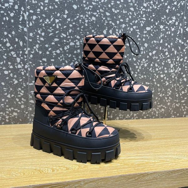 

nylon plaque ankle ski snow boots slip-on chunky bootie round toe moon boot women's luxury designer fashion lace up shoes factory footw, Black