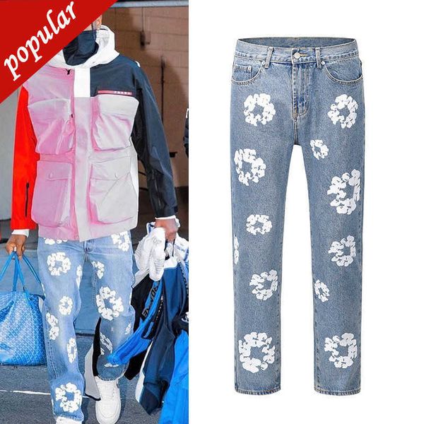 

2023 designer new womens mens flower full print jeans pants fashion brand streetwear straight casual men women jeans pants, Blue