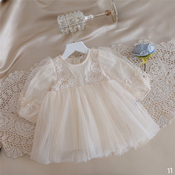 

Kids Clothing Girl's Dresses Net Red Ins Toddler Mesh Lace Beige Cotton Loose Long Sleeves Baby High Quality Luxury Dress Princess Dress