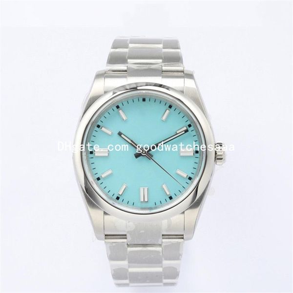 

asian steel band watch 2813 sports automatic mechanical wristwatch 41mm turquoise blue dial fashion sapphire glass lu271q, Slivery;brown