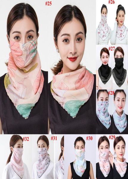 

2020women scarf face mask 38 styles silk chiffon handkerchief outdoor windproof half face dustproof sunshade masks scarf sh7985678, Blue;gray