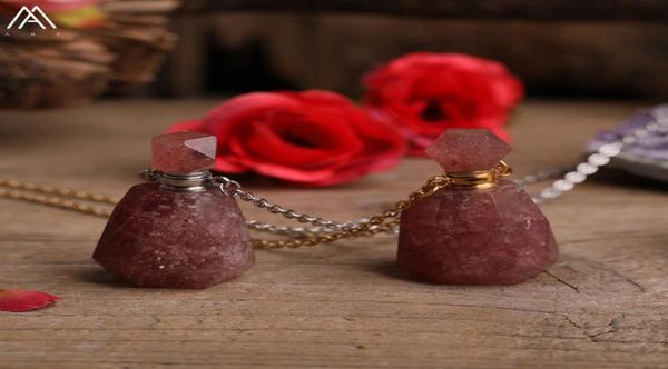 

fashion women natural strawberry quartz perfume bottles pendant jewelrycrystal essential oil gold silvery chains necklace gift2306345, Silver