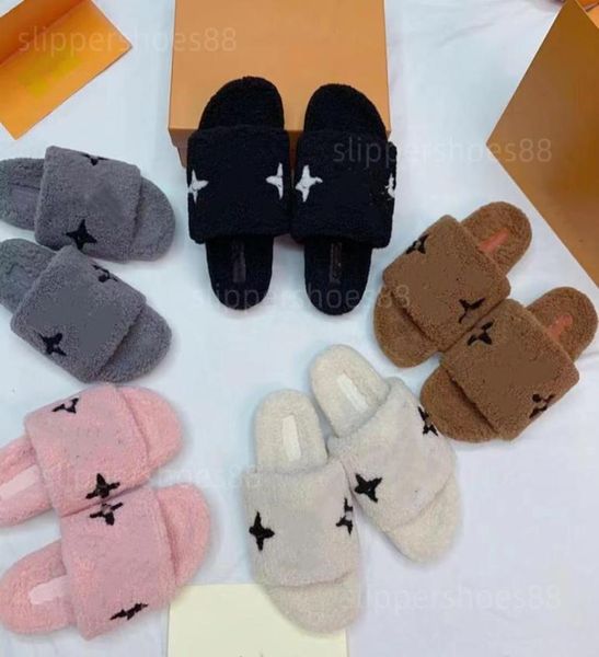 

designer fur slides slippers womens fluffy fuzzy slipper slider flat comfort mule shearling comfy slide slipper pool pillow flip f7372424, Black
