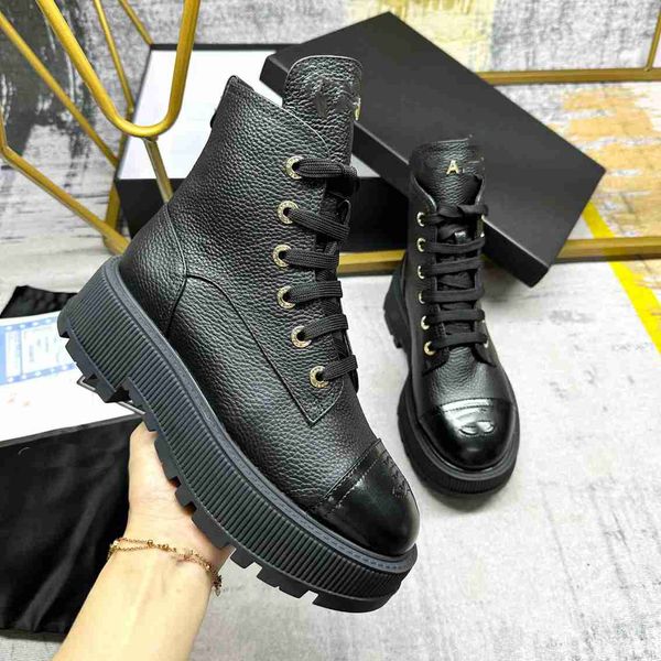 

luxury designer boots women ankle booties winter channel leather boot martin platform letter ccity dfdf, Black