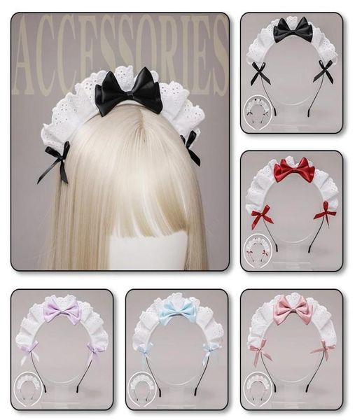 

japanese style ruffled lace bowknot hair hoop girls sweet cute lolita cosplay headband maid costume clothing hair accessories6933291, Silver