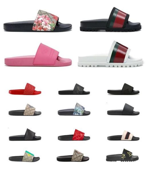 

2022 designers men women slippers black floral flats slides leather rubber platform flip flops antislip bottoms beach sandals loa5056872