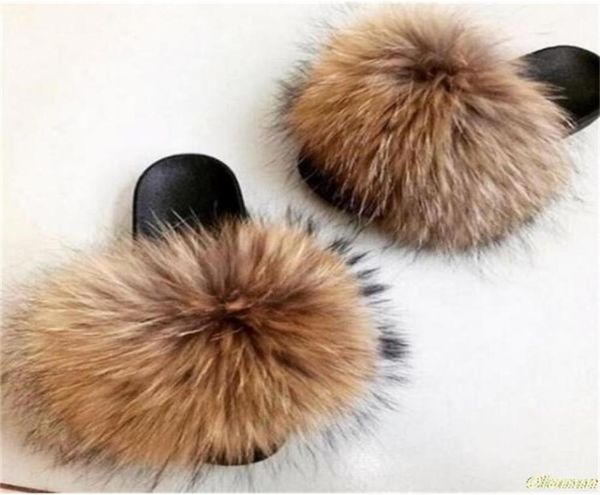 

women summer real fur slides women nonslip fluffy fur slippers women furry slippers ladies cute plush hair slippers t2004116000548, Black