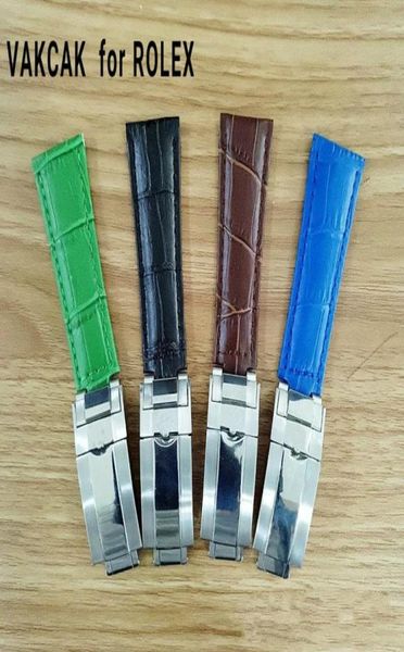 

tm watch 20mm quality strap for sub/gmt genuine leather strap durable watch accessories with silver original steel buckle watchess4852291, Black;brown