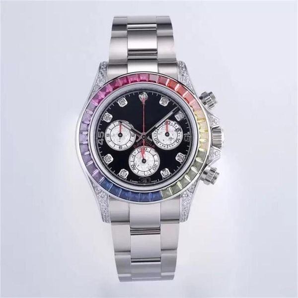 

men's sports mechanical watch hand inset diamond process waterproof luminous 40mm diameter rainbow diamond fashion star 269j, Slivery;brown