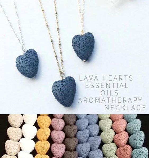 

heart lava rock stone beads pendant long volcano statement necklaces aromatherapy essential oil diffuser necklaces choker women me2690933, Silver