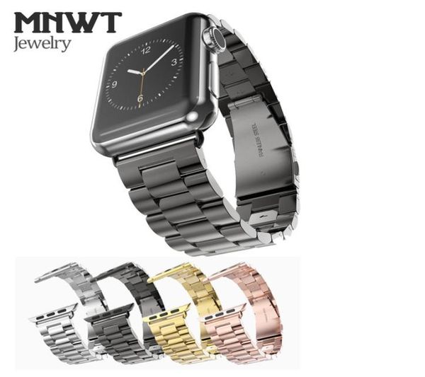 

mnwt for apple watch strap 38mm 42mm black golden stainless steel bracelet band replacement watchband for iwatch series 1 2 31083397, Black;brown