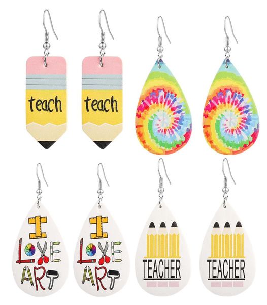 

christmas halloween waterdrop earrings pencil teach faux leather earrings fashion jewelry women accessories girl gifts 20202106306, Golden