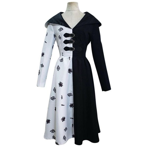 

cruella cosplay costume black white dress outfits halloween carnival suit243b
