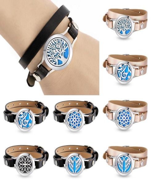 

high quanlity magnetic 316l stainless steel essential oil diffuser wrap bracelet locket with genuine leather band felt pads9542523, Golden;silver
