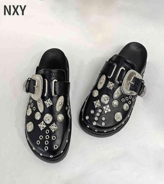 

sandals summer sandal women slippers platform rivets punk rock leather mules creative metal fittings casual party shoes female out1670970, Black