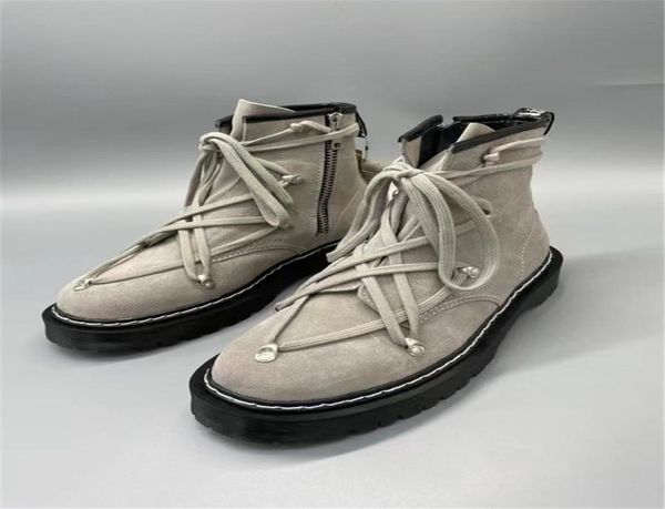 

21ss exclusive genuine leather goodyear handmade boots sew x thick sole cross shoes lace trainer motor boot3443064, Black