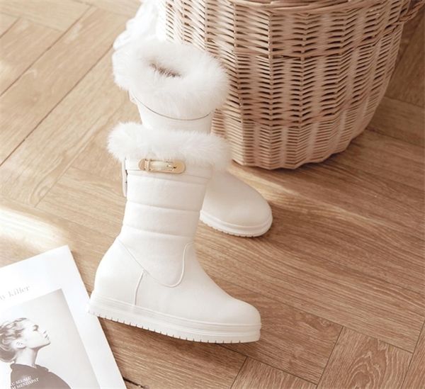 

2020 snow fashion leather natural fur winter warm boots for women wedges black white red9799214