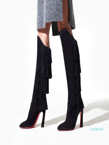 

perfect woman boots boot black suede genuine leather winter lady 100mm high heels boot luxurious tall boot with box4988597