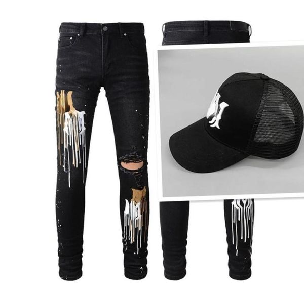 

ball caps luxury designers hat with spraypainted ripped stretch skinny skinny jeans8648291, Blue;gray