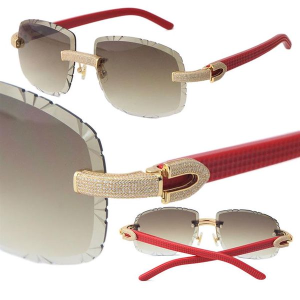 

2022 new micro-paved diamond set rimless aztec arms sunglasses plank metal womens sun glasses designer male and female frame 18k g241u, White;black