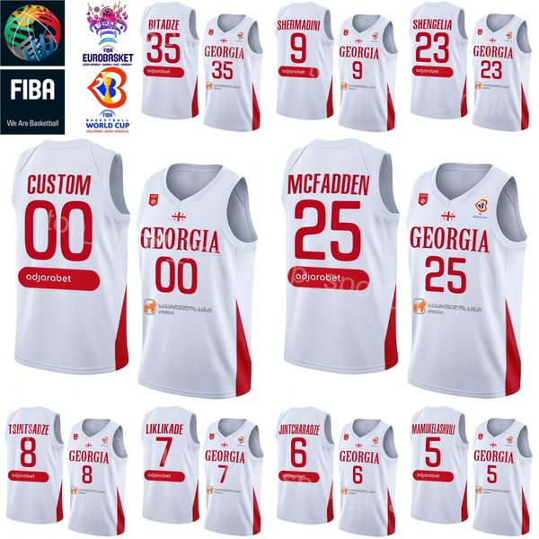 

printed 2023 world cup basketball georgia jersey 25 thaddus mcfadden 23 shengelia 5 mamukelashvili 4 rati andronikashvili 35 goga bitadze 10, Black;red