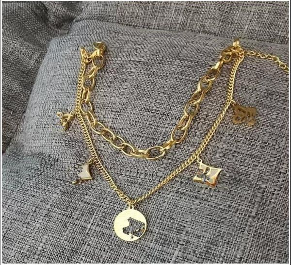 

tennis luxury jewelry golden round letter women bracelet link luxury designer doublelayer hollow9988721, Golden;silver