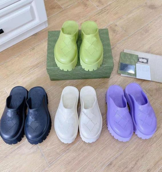 

hollow fashion slide slippers men women high heels thick soled sandals flip flops designer summer makaron rubber flat slipper7446145, Black