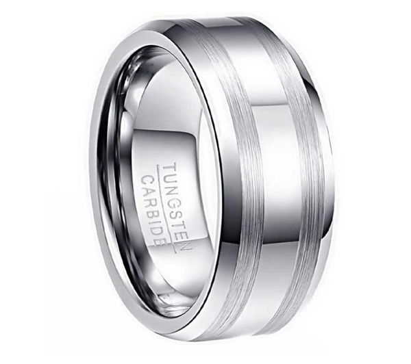 

8mm wide 23mm thick double lassa stripe white k tungsten steel ring american code 614 with half a yard9688858, Golden;silver