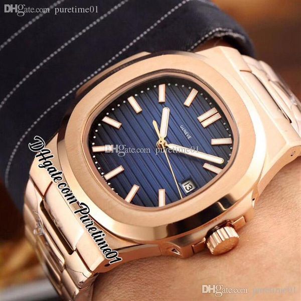 

2022 5711 a21j automatic mens watch rose gold d-blue textured dial stick markers stainless steel bracelet 9 styles watches puretim293n, Slivery;brown