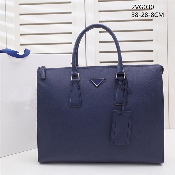 

2021 men's blue leather designer briefcase large capacity lapbag retro fashion waterproof handbag office cas245p
