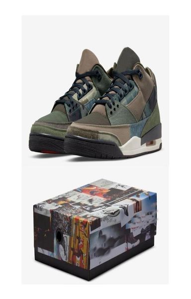 

3 patchwork men basketball shoes 3s dark hazel multicolor outdoor sneakers sports do1830200 size us 712 with original box1169109