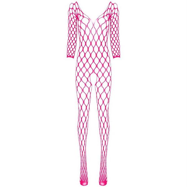 

womens v neck long sleeve crotchless bodystocking stretchy fishnet bodysuit mesh lingerie nightwear sleepwear255q