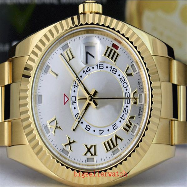 

luxury quality watches 42 mm sky-dweller 326938 18kt gold roman dial asia 2813 mechanical automatic excellent mens watch watches265u, Slivery;brown
