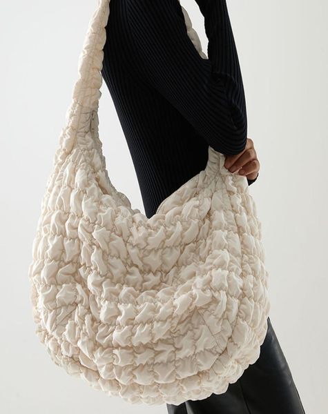 

casual large capacity tote shoulder bags designer ruched soft handbag luxury nylon quilted padded crossbody bag female big purse 27960272