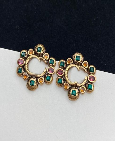 

stud earrings jewelry luxury letter g fashion colorful gems classic grace gold tone earring for women men wedding pary gift d210906889221, Golden;silver