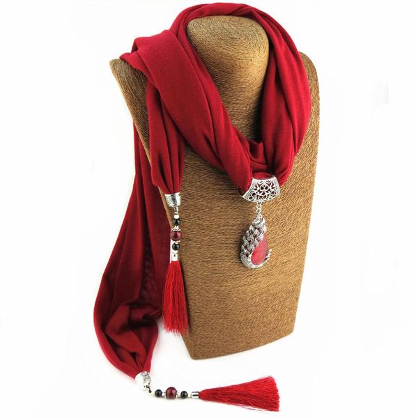 

fashion tassel polyester necklace scarf peacock pendant scarves jewelry drop pendants headscarf for women 8 colors9204129, Blue;gray