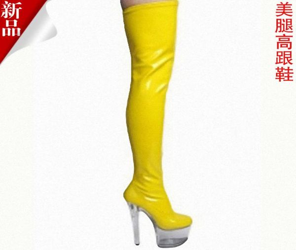 

fascinating2019 super 15cm high shoe transparent crystal fine with overknee boots will code latest fashion ins joker women05132966, Black