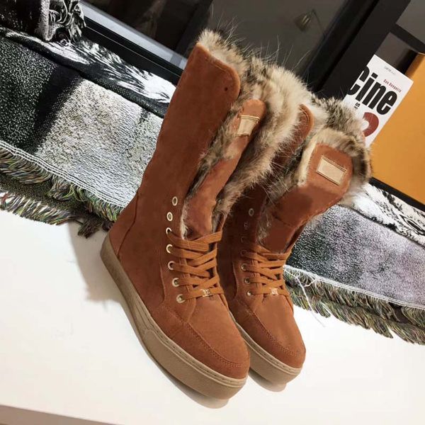 

2023classics winter snow boots real fur slides leather waterproof warm knee high boot fashion bootie 04, Black