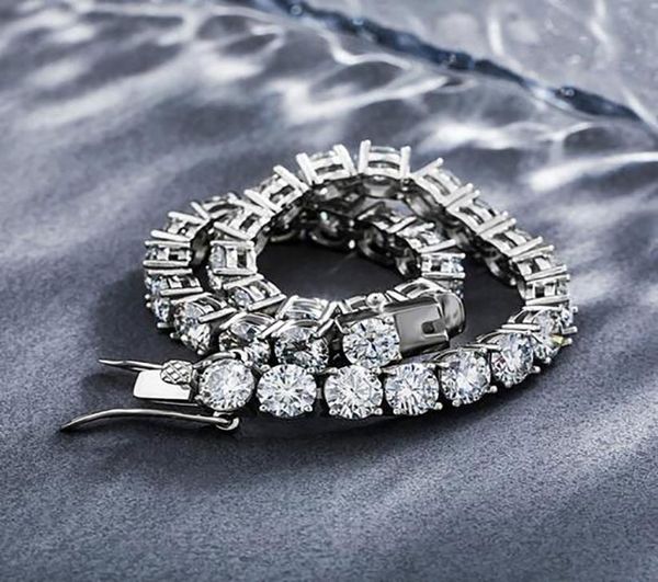 

hip hop 925 sterling silver mens ladies tennis bracelet 658quot 3mm 4mm 5mm moissanite one row bracelets5352138, Golden;silver