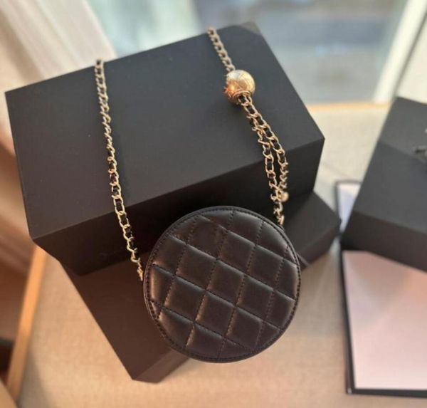 

designer round coin purses womens fashion gold ball chain singleshoulder bag luxury leather leisure change purse lipstick packets1847633, Red;black