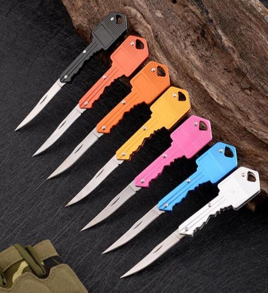 

mini key shape folding knife keychain portable outdoor sabre pocket fruit knife multifunctional camping tool gear8727679, Silver