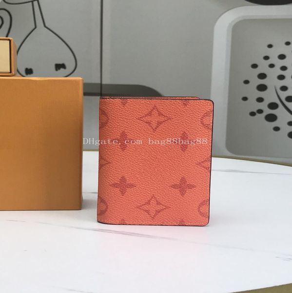 

compact pocket organizer men039s purse designer card holder fashion short multiple wallet orange m303011873674, Red;black