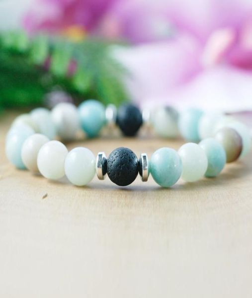

mg1083 amazonite essential oil bracelet lava bead diffuser bracelet boho mala anxiety bracelet healing gem stone ener2912758, Black