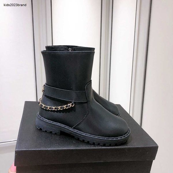 

boots for boys girls leather metal woven chain decoration baby shoes kids winter sneakers fashion gift size 26-35 including box, Black;grey